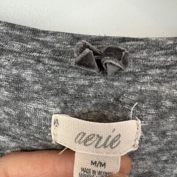 Aerie Women's Medium Grey Long Sleeve Casual Button Down Shirt Top Scoop Neck - Picture 5 of 13